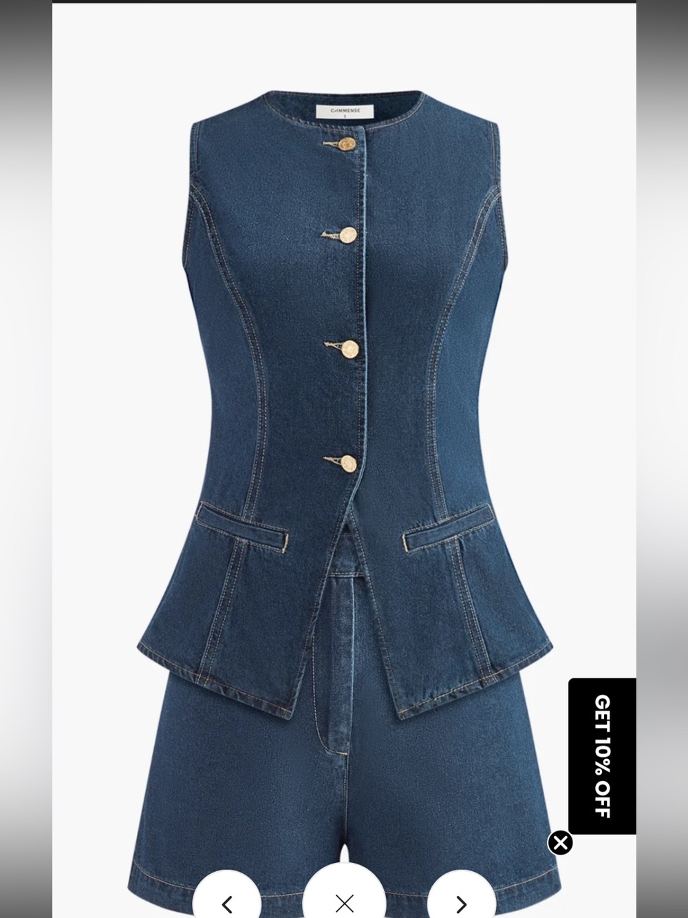 NWT Commense Denim Peplum Vest With Shorts Set (L)